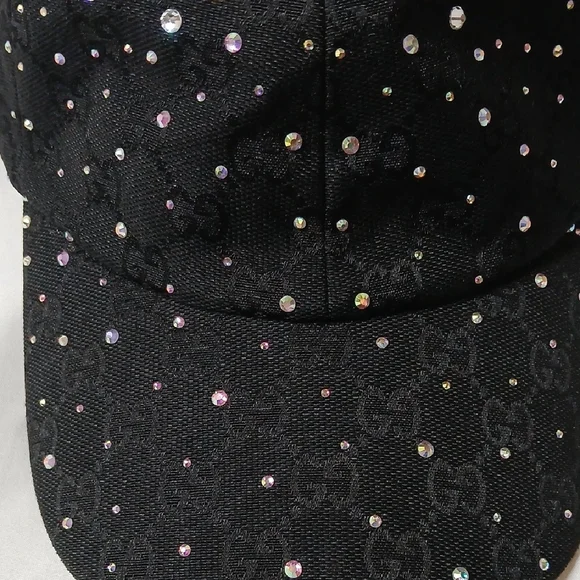 Gucci Black Monogram GG Rhinestone Cap - Picture 2 of 6